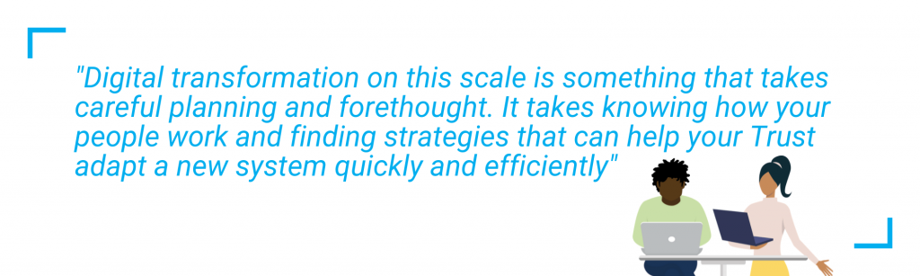 Adopt-microsoft-teams-for-your-nhs-trust A quote saying digital transformation takes careful planning and forethought.