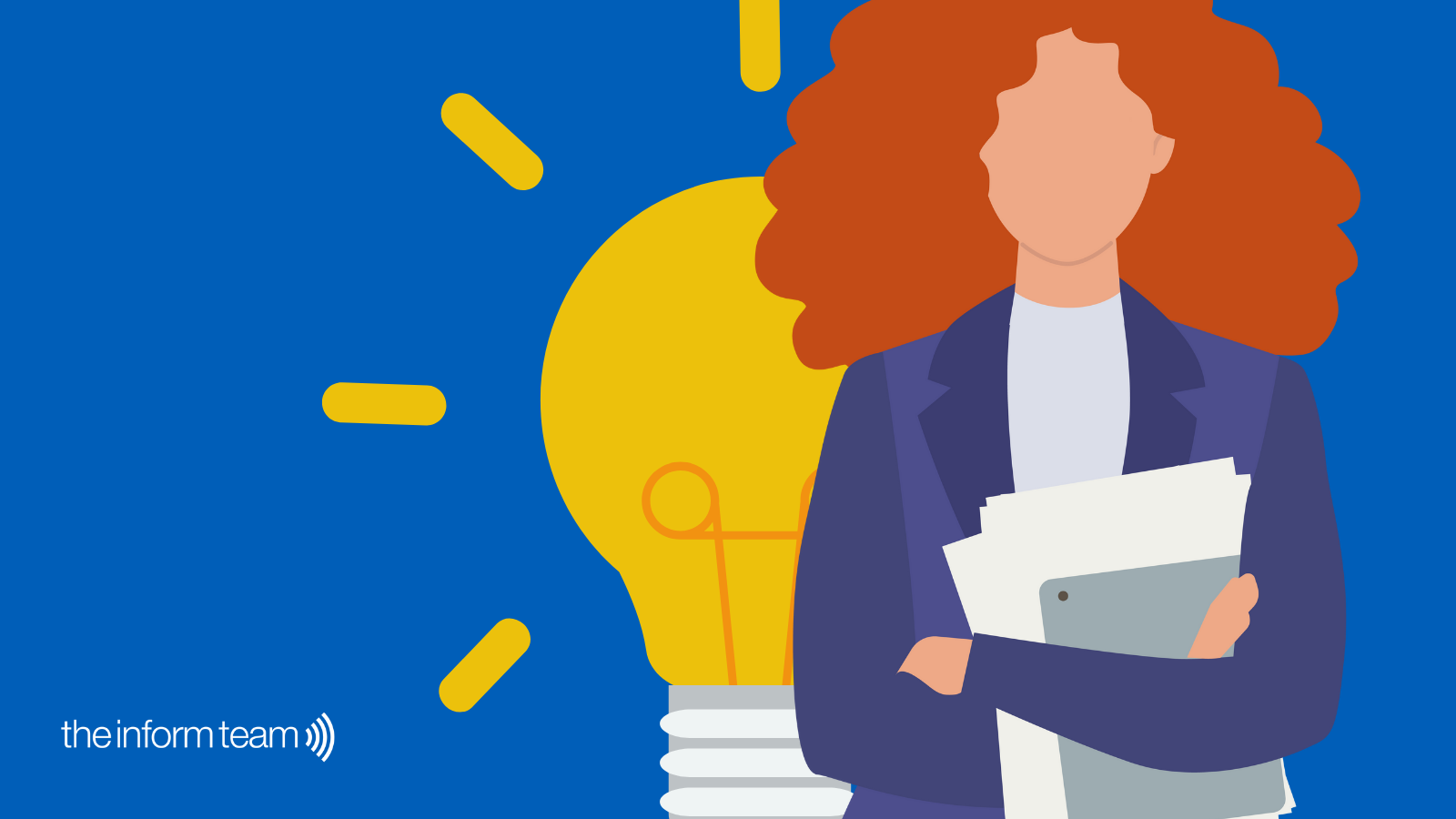 digital-transformation A woman with curly hair and a lightbulb behind her representing our digital transformation blog