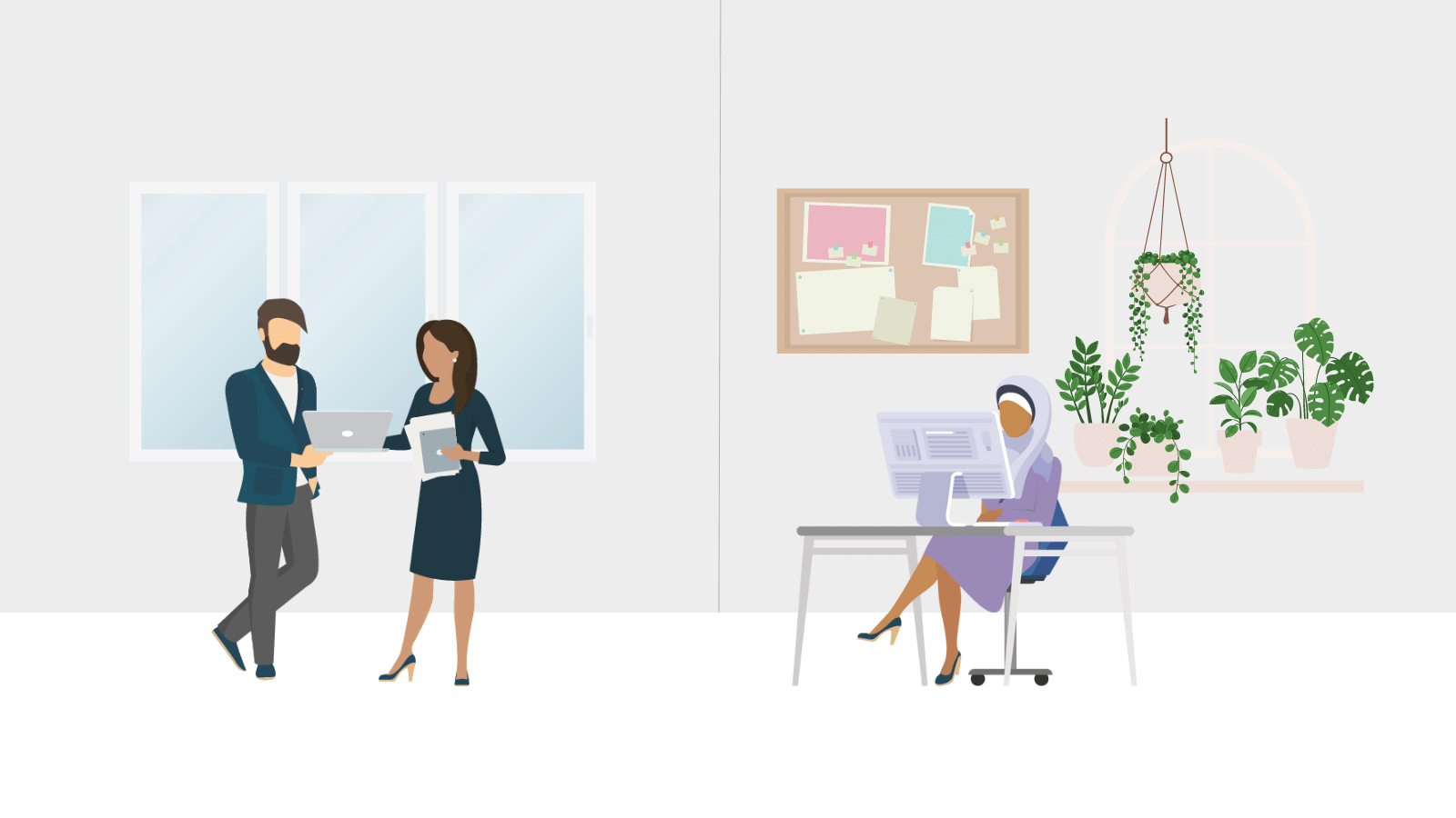 Hybrid-collaboration Two office-based colleagues collaborate with their remote co-worker