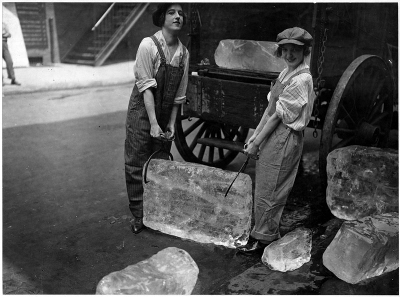 Landscape Two women delivering ice from a cart during the first world war