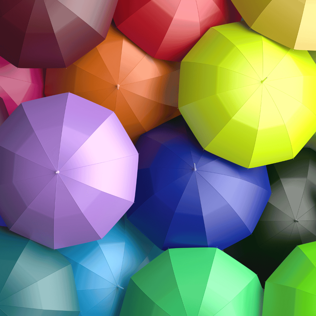 Mistake 5 – Overlooking diversity A selection of brightly coloured umbrellas from above